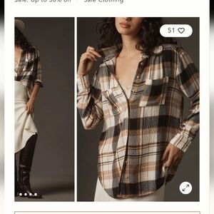 Anthropologie Pilcro Relaxed Long-Sleeved Checkered Shirt in XL, brown pattern